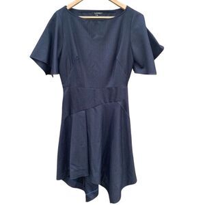 Tara Jarmon Pinstripe Midi Wool Dress Size 38 Navy Blue Office Siren Chic